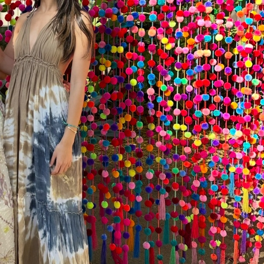 Beige and Blue Tie-Dye Maxi Dress